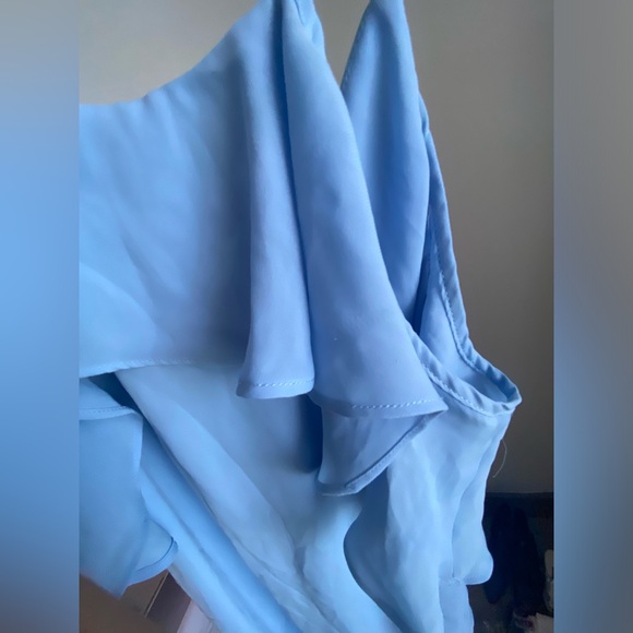 Parker Thatcher $288 Cold Shoulder Ruffled Mini Dress light Blue XS NWT - Picture 6 of 16